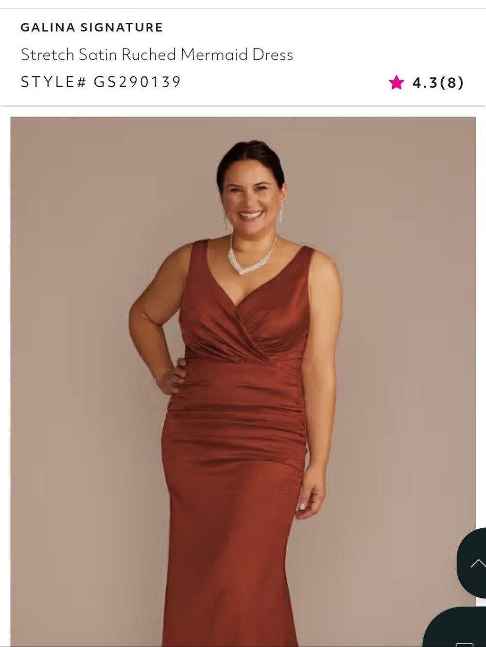 Signature Satin V-Neck Ruched Dress - Cinnamon
